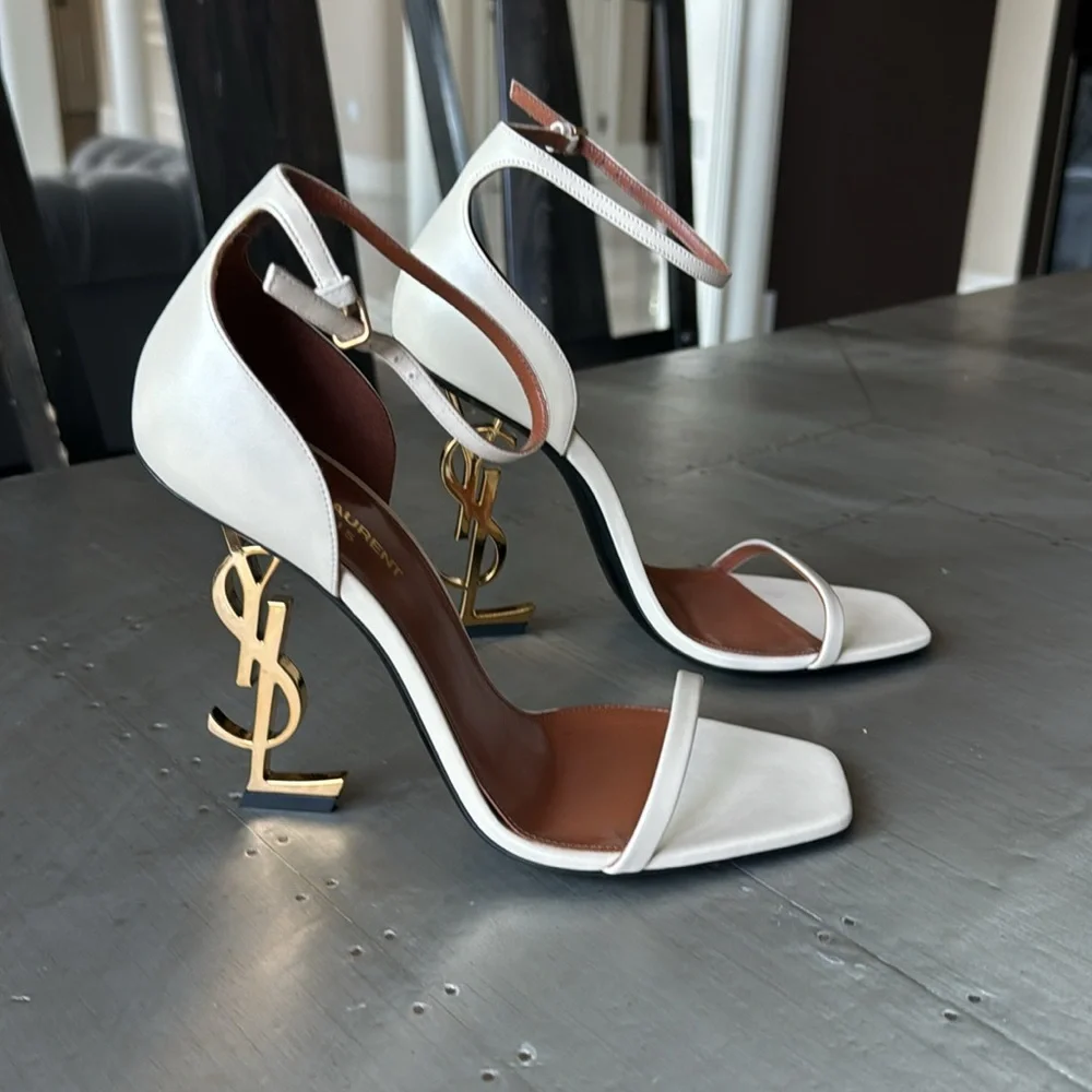 YSL Opyum sandal yves saint laurent stiletto beige gold pump 110mm sz 40 - Picture 2 of 15